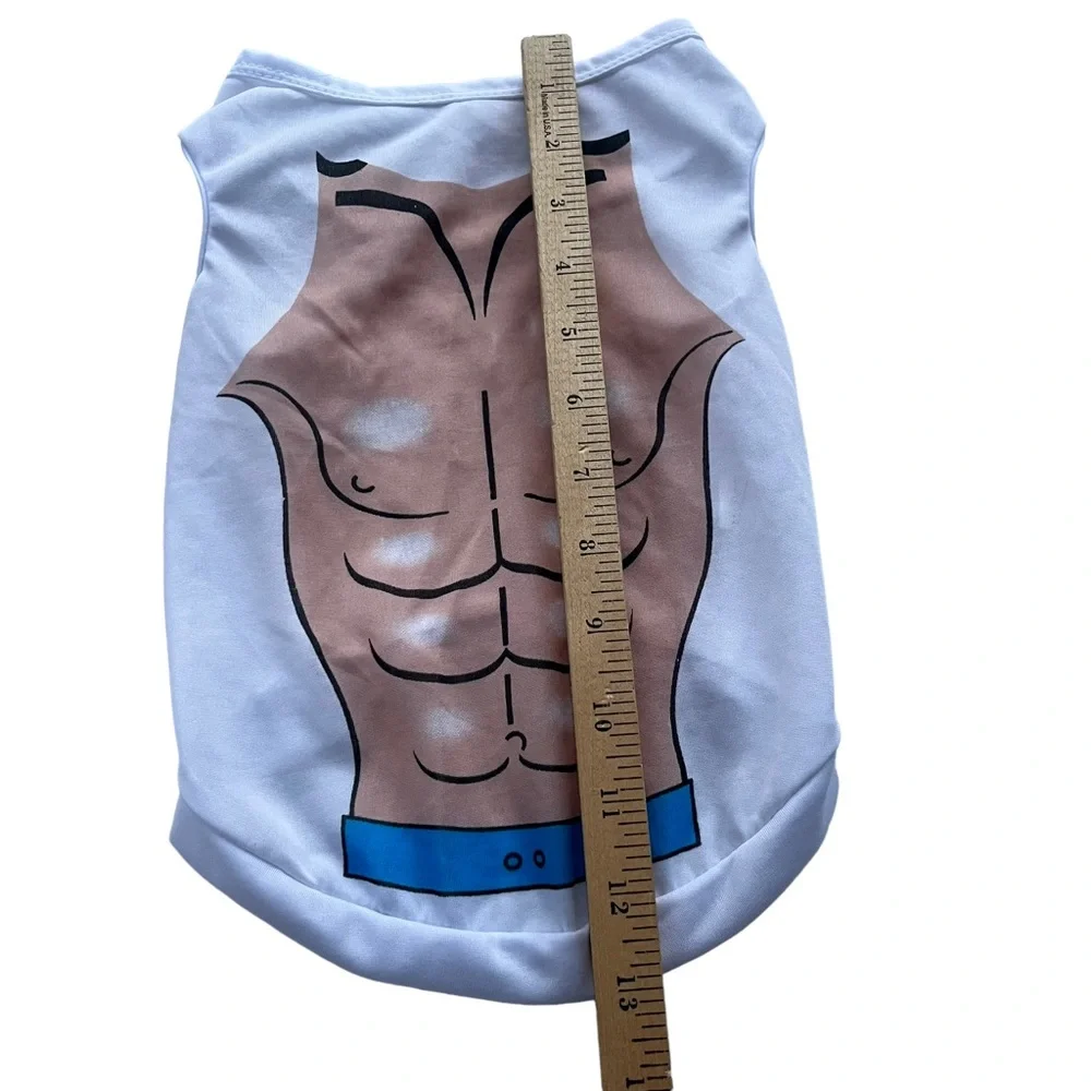 Drooling Dog Size Large White Shirt Blue Swim Trunks Abs Graphic Dog‎ Clothing